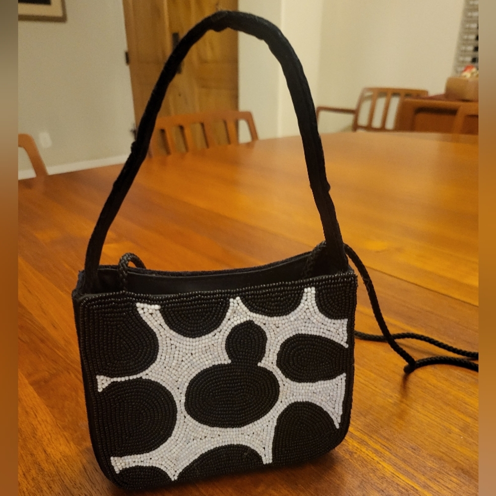 Kid's Mini Beaded Spotted Black And White Handbag
